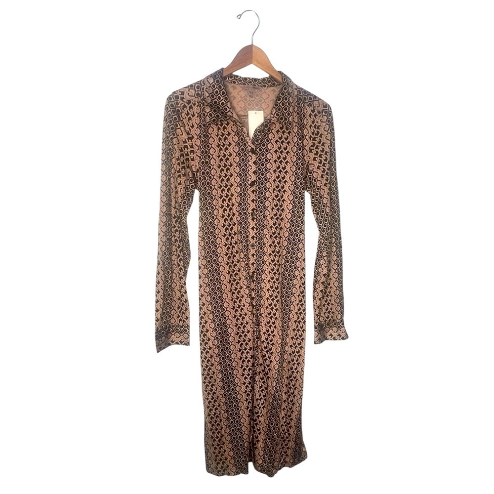 H&M Brown Patterned‎ Wrap Buttoned Down Midi Dress​​